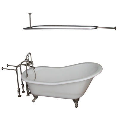 Barclay Griffin 61″ Cast Iron Slipper Tub Kit - No Holes Brushed Nickel in White Background