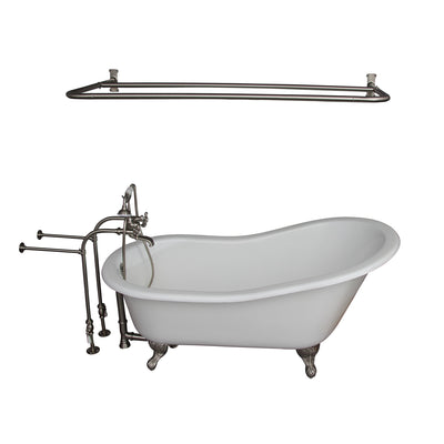 Barclay Griffin 61″ Cast Iron Slipper Tub Kit - No Holes Brushed Nickel in White Background