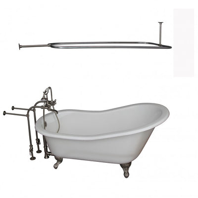 Barclay Icarus 67″ Cast Iron Slipper Tub Kit - No Holes Brushed Nickel in White Background