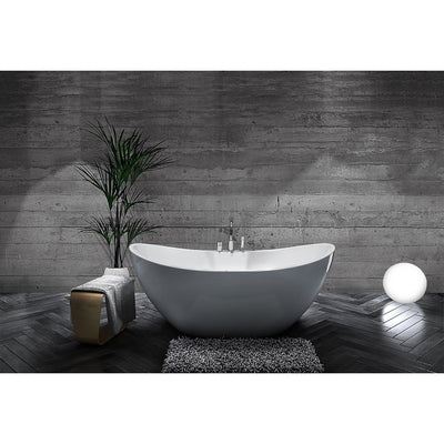 A & E Bath and Shower Turin Acrylic 69" All-in-One Oval Freestanding Tub Kit Freestanding Clawfoot Bathtubs Front View in Bathroom