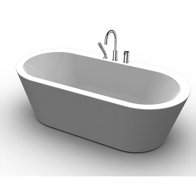 A & E Bath and Shower Una Acrylic 71" All-in-One Oval Freestanding Tub Kit Freestanding Clawfoot Bathtubs Front View White Background