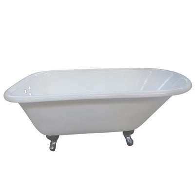 Kingston Brass Aqua Eden 54" Cast Iron Roll Top Clawfoot Tub with 3-3/8" Tub Wall Drillings Chrome Feet Front View White Background