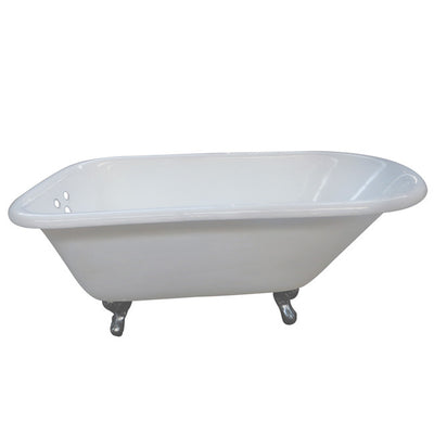 Kingston Brass Aqua Eden 60" Cast Iron Roll Top Clawfoot Freestanding Tub with 3-3/8" Wall Drills Polished Feet Front View White Background