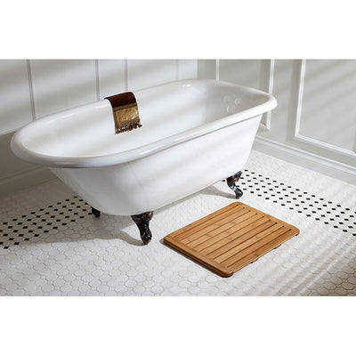 Kingston Brass Aqua Eden 60" Cast Iron Roll Top Clawfoot Freestanding Tub with 3-3/8" Wall Drills Rubbed Oil Bronze Front View in Bathroom