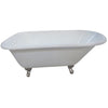 Kingston Brass Aqua Eden 66" Cast Iron Roll Top Clawfoot Tub with 3-3/8" Tub Wall Drillings Freestanding Clawfoot Bathtubs Satin Nickel Front View White Background