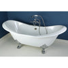 Kingston Brass Aqua Eden 72" Cast Iron Double Slipper Clawfoot Freestanding Bathtub Faucet Chrome Front View in Bathroom