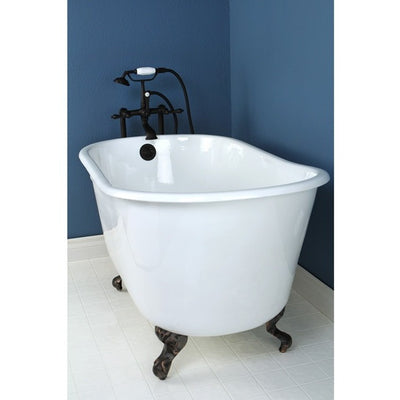 Kingston Brass Aqua Eden 53" Cast Iron Slipper Clawfoot Bathtub Freestanding Clawfoot Bathtubs Faucet Oil Rubbed Bronze Feet Right Side View in Bathroom