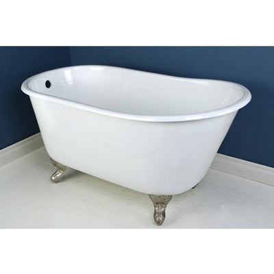 Kingston Brass Aqua Eden 53" Cast Iron Slipper Clawfoot Freestanding Clawfoot Bathtubs Satin Nickel Feet Side Viewing Bathroom