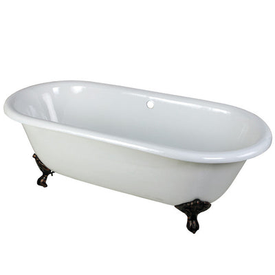 Kingston Brass Aqua Eden 66" Cast Iron Double Ended Clawfoot Bathtub Oil Rubbed Bronze Front View White Background