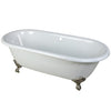 Kingston Brass Aqua Eden 66" Cast Iron Double Ended Clawfoot Bathtub Polished Chrome Front View White Background
