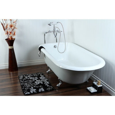 Kingston Brass Aqua Eden 66" Cast Iron Roll Top Bathtub Freestanding Clawfoot Bathtubs Polished Chrome Side View in Bathroom