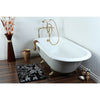 Kingston Brass Aqua Eden 66" Cast Iron Roll Top Bathtub Freestanding Clawfoot Bathtubs Side Polished Brass View in Bathroom