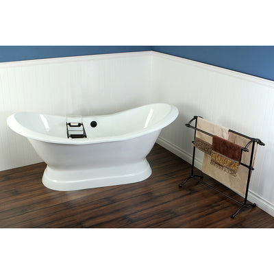 Kingston Brass Aqua Eden 72" Cast Iron Double Slipper Pedestal Bathtub Freestanding Clawfoot Bathtubs Side View in Bathroom