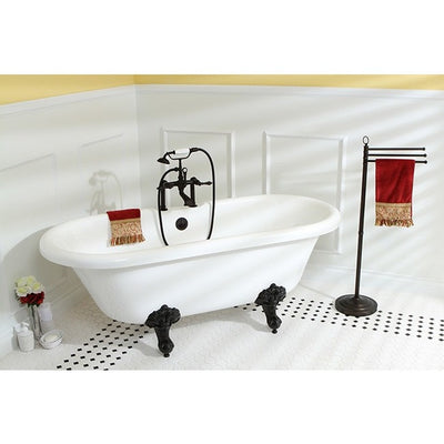 Kingston Brass Aqua Eden Dynasty 67" Acrylic Clawfoot Double Ended Tub without Drillings Freestanding Clawfoot Bathtubs Faucet Oil Rubbed Bronze Side View in Bathroom