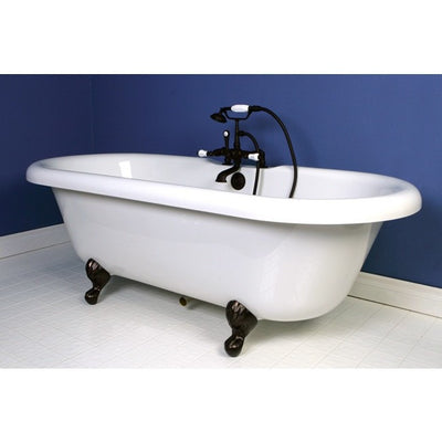 Kingston Brass Aqua Eden 67" Double Ended Acrylic Tub Freestanding Clawfoot Bathtubs Faucet Oil Rubbed Bronze Side View in Bathroom