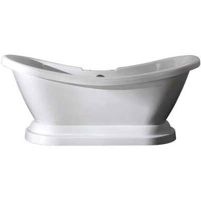 Kingston Brass Aqua Eden 69" Contemporary Pedestal Double Slipper Acrylic Bath Tub with 7" Deck Drillings Freestanding Clawfoot Bathtubs Front View White Background