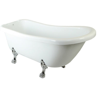 Kingston Brass Aqua Eden 67" Slipper Acrylic Tub with 7" Deck Drillings Freestanding Clawfoot Bathtubs Chrome Front View White Background