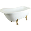 Kingston Brass Aqua Eden 67" Slipper Acrylic Tub with 7" Deck Drillings Freestanding Clawfoot Bathtubs Polished Brass Side View White Background