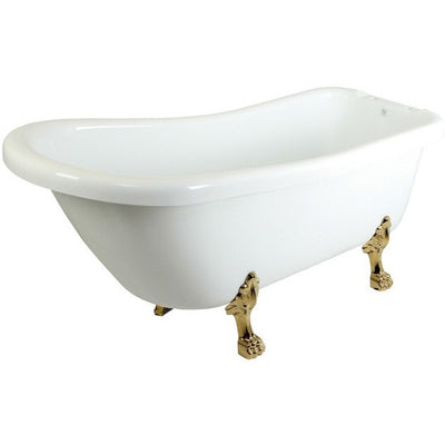 Kingston Brass Aqua Eden 67" Slipper Acrylic Tub with 7" Deck Drillings Freestanding Clawfoot Bathtubs Polished Brass Side View White Background