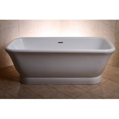 Kingston Brass Aqua Eden 71" Contemporary Pedestal Double Ended Acrylic Bath Tub with Drain Freestanding Clawfoot Bathtubs Front View in Bathroom