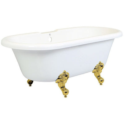Kingston Brass Aqua Eden Dynasty 67" Acrylic Clawfoot Double Ended Tub without Drillings Freestanding Clawfoot Bathtubs Polished Brass Side View White Background