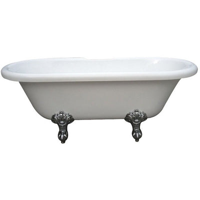 Kingston Brass Aqua Eden 67" Double Ended Acrylic Tub Chrome Freestanding Clawfoot Bathtubs Front View White Background