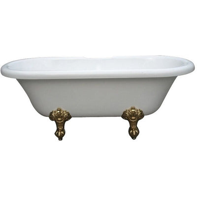 Kingston Brass Aqua Eden 67" Double Ended Acrylic Tub Freestanding Clawfoot Bathtubs Polished Brass Front View White Background