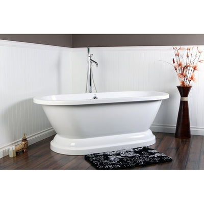 Kingston Brass Aqua Eden 67" Contemporary Pedestal Double Ended Acrylic Bath Tub Freestanding Clawfoot Bathtubs Faucet Front View on Brown Floor