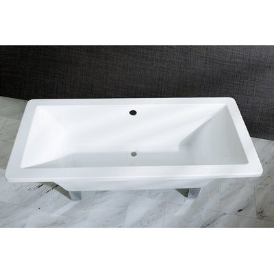 Kingston Brass Aqua Eden 67" Acrylic Clawfoot Square Freestanding Tub Polished Top View Black And Silver Background
