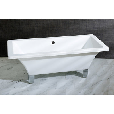 Kingston Brass Aqua Eden 67" Acrylic Clawfoot Square Freestanding Tub Polished Chrome Front View Black And Silver Background