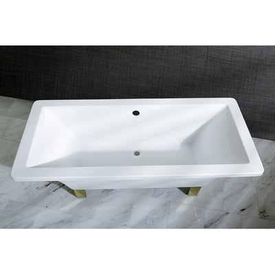 Kingston Brass Aqua Eden 67" Acrylic Clawfoot Square Freestanding Tub Polished Polished Brass Top View Black And Silver Background