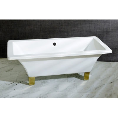 Kingston Brass Aqua Eden 67" Acrylic Clawfoot Square Freestanding Tub Polished Brass Front View Black And Silver Background