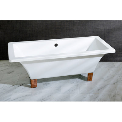 Kingston Brass Aqua Eden 67" Acrylic Clawfoot Square Freestanding Tub Napel Bronze Front View Black And Silver Background