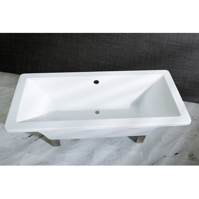 Kingston Brass Aqua Eden 67" Acrylic Clawfoot Square Freestanding Tub Satin Nickel Top View Black And Silver Background