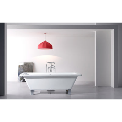 Kingston Brass Aqua Eden 71" Acrylic Clawfoot Square Tub Freestanding Bathtubs Front View in Bathroom