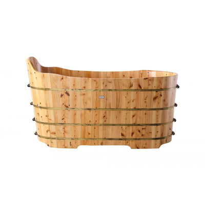 Alfi Brand AB1103 59", Premium Freestanding Cedar Wooden Bathtub with Bench