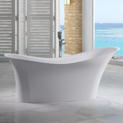 ALFI Brand AB9915 74" White Solid Surface Smooth Resin Soaking Slipper Bathtub