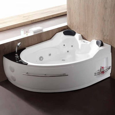 EAGO AM113ETL-L 5.5 ft Left Corner Acrylic White Whirlpool Bathtub for Two Front View in Bathroom
