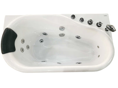 EAGO AM175-R 57'' White Acrylic Corner Jetted Whirlpool Bathtub W/ Fixtures Top View White Background