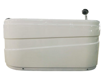 EAGO AM175-R 57'' White Acrylic Corner Jetted Whirlpool Bathtub W/ Fixtures Side View White Background