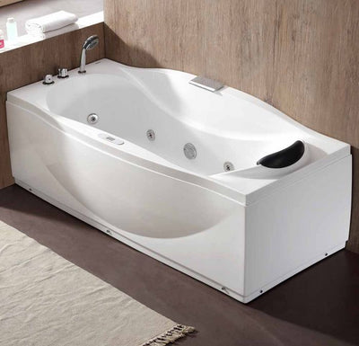 EAGO AM189ETL-L 6 ft Left Drain Acrylic White Whirlpool Bathtub with Fixtures Front View in Bathroom