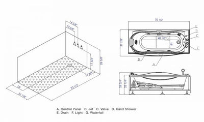 EAGO AM189ETL-R 6 ft Right Drain Acrylic White Whirlpool Bathtub with Fixtures Manual