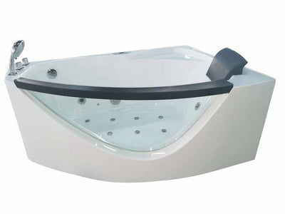 EAGO AM198-L 5' Left Drain Rounded Clear Modern Corner Whirlpool Freestanding Bathtubs Front View White Background