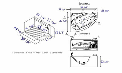 EAGO AM198ETL-R 5' Right Drain Rounded Clear Modern Corner Whirlpool Bathtub Manual