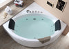 EAGO AM200 5' Rounded Modern Double Seat Corner Whirlpool Bath Tub with Fixtures Top View with Water in Bathroom