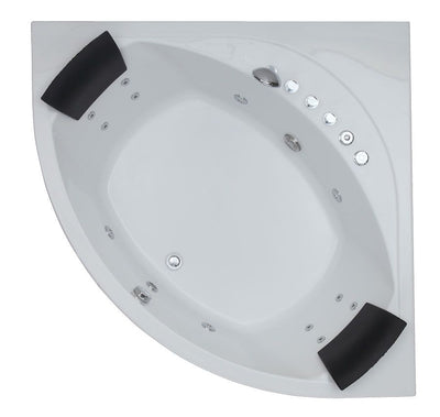 EAGO AM200 5' Rounded Modern Double Seat Corner Whirlpool Bath Tub with Fixtures Top View White Background