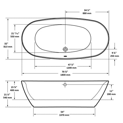 A & E Bath and Shower Sequin Acrylic 71" All-in-One Oval Freestanding Tub Kit Freestanding Clawfoot Bathtubs Measurements