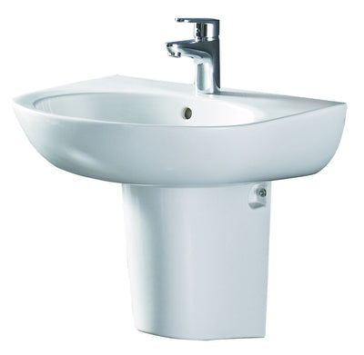 EAGO BD379 White Ceramic 22" Wall Mounted Semi Pedestal Bathroom Sink
